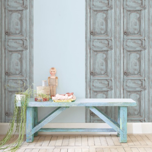 Blue grey molded furniture door wallpaper