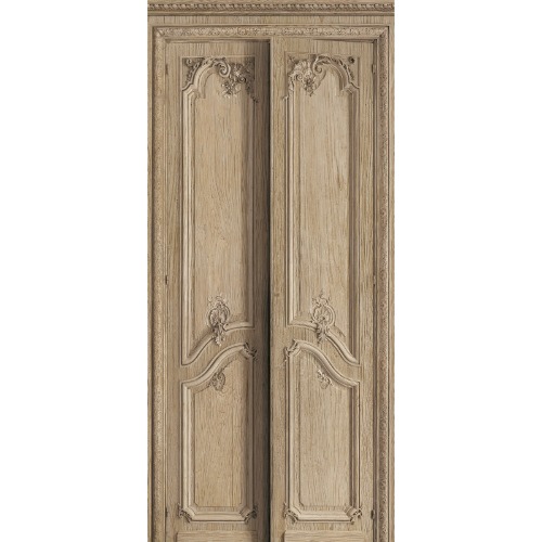 Elm wood double door with simple Haussmann panelling 133cm