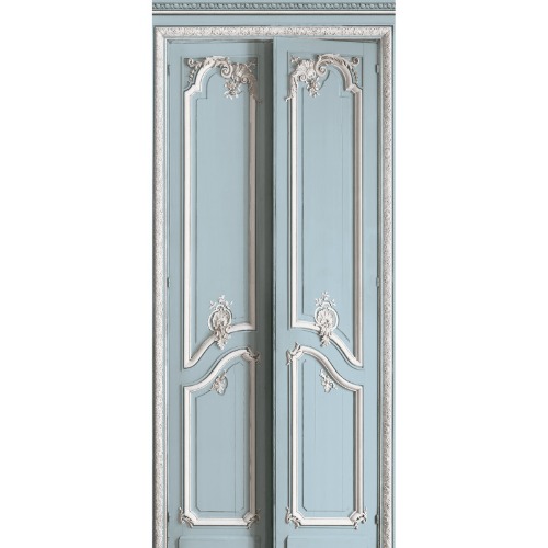 Light blue pastel double door with simple Haussmann panelling 133cm
