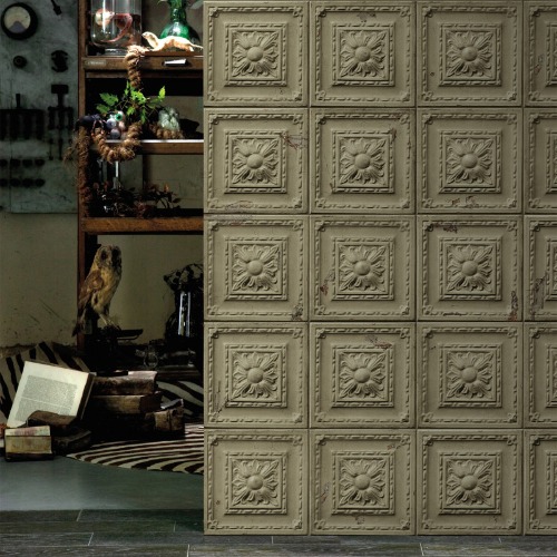 Antique khaki tin tiles wallpaper ver.2