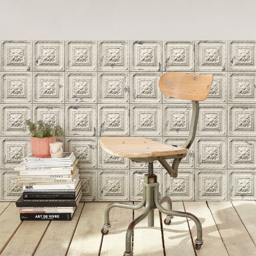 Antique off white tin tiles wallpaper ver.2
