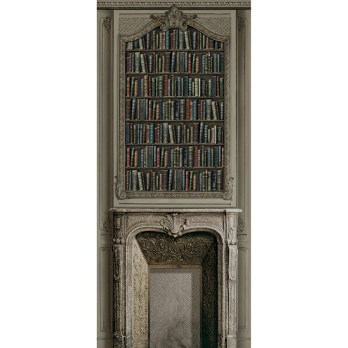 Warm grey bookcase and hausmannian fireplace 133cm