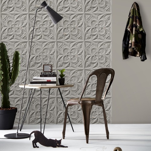 Antique light grey tin tiles wallpaper ver.3
