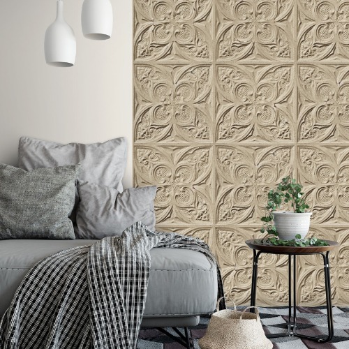 Antique beige tin tiles wallpaper ver.3