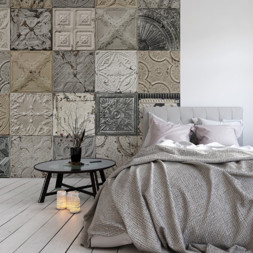 Panoramic wallpaper victorian tin tiles patchwork mix 003