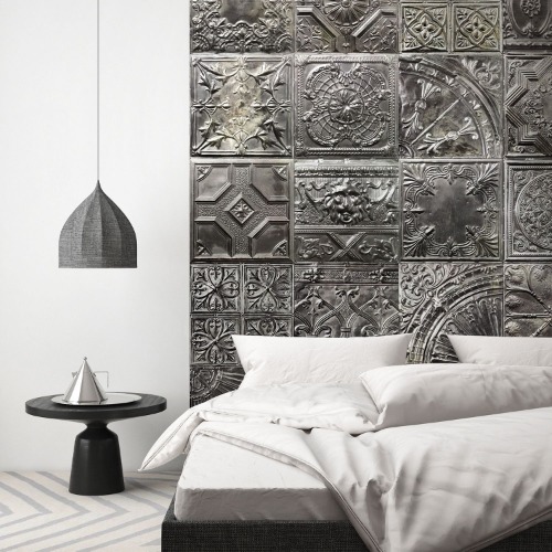 Panoramic wallpaper victorian tin tiles silver spirit
