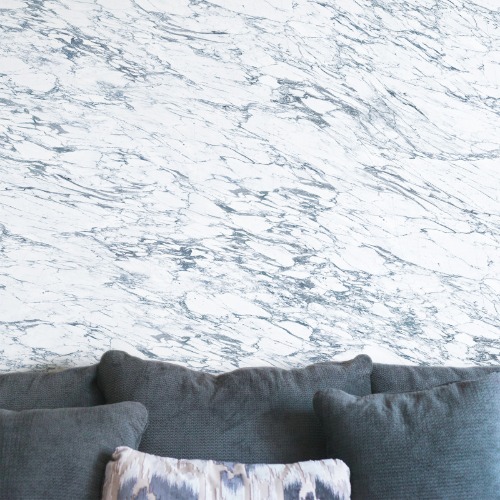 White &amp; blue arabescato marble panoramic wall mural