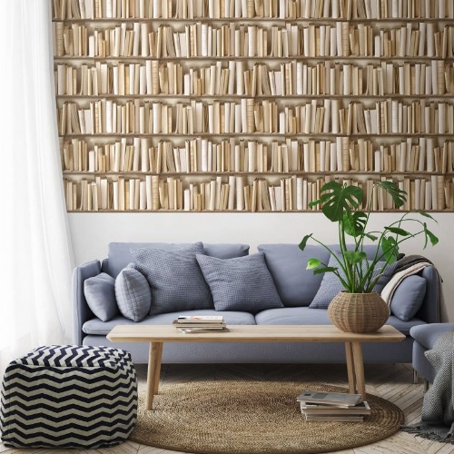 Ivory bookshelves wallpaper