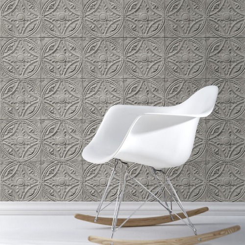 Gray tin tiles medallion wallpaper