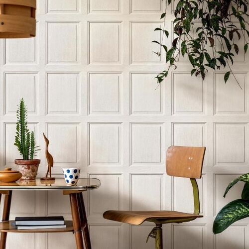 English wood paneling wallpaper - Porcelaine white