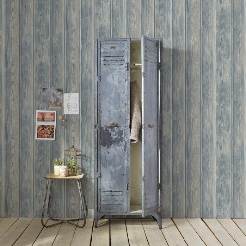 Ash blue vintage cladding wallpaper