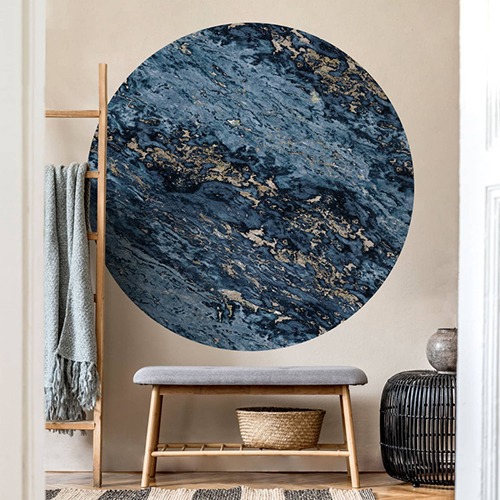 Navy Blue &amp; Beige Sarrancolin marble round wallpaper - Ø 130 cm