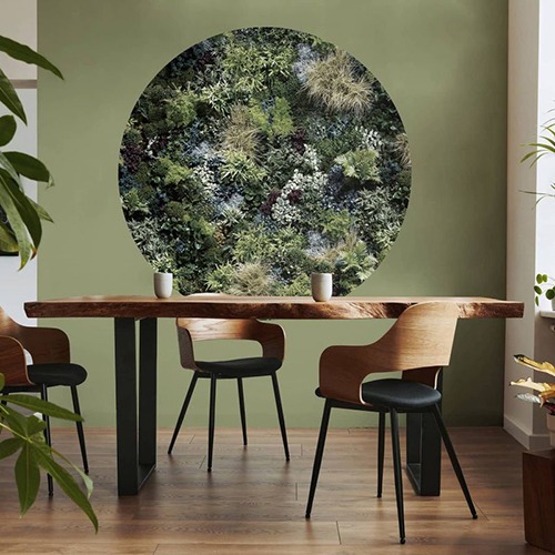 Mix green wall mural at dusk round wallpaper - Ø 130 cm