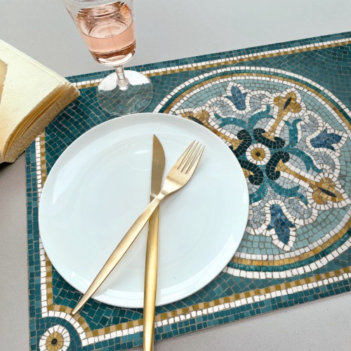 Blue and Gold mosaic vinyl placemat