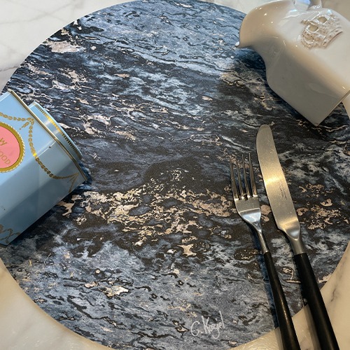 Round blue Sarrancolin marble vinyl placemat