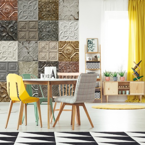 Panoramic wallpaper victorian tin tiles patchwork mix 001