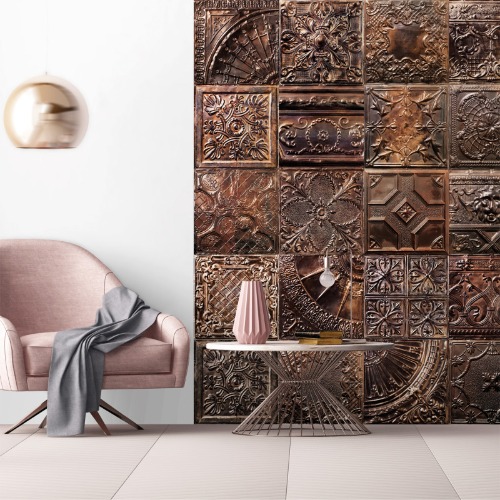 Panoramic wallpaper victorian tin tiles copper spirit