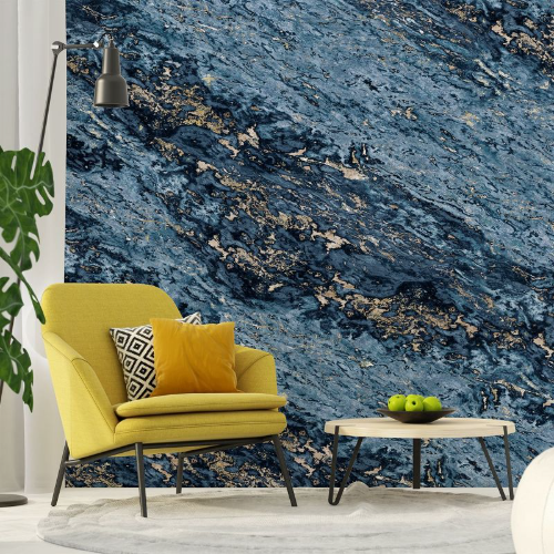 Navy Blue &amp; Beige Sarrancolin marble panoramic wall mural