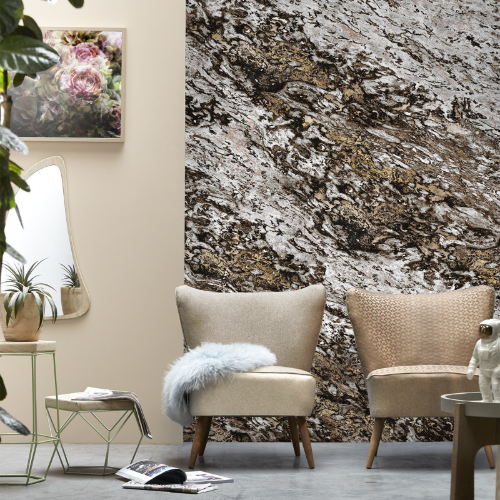 Chocolate &amp; Copper Sarrancolin marble panoramic wall mural