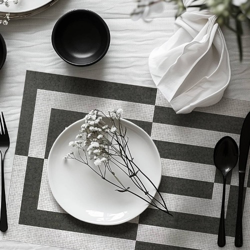 black and white rotating design vinyl placemat